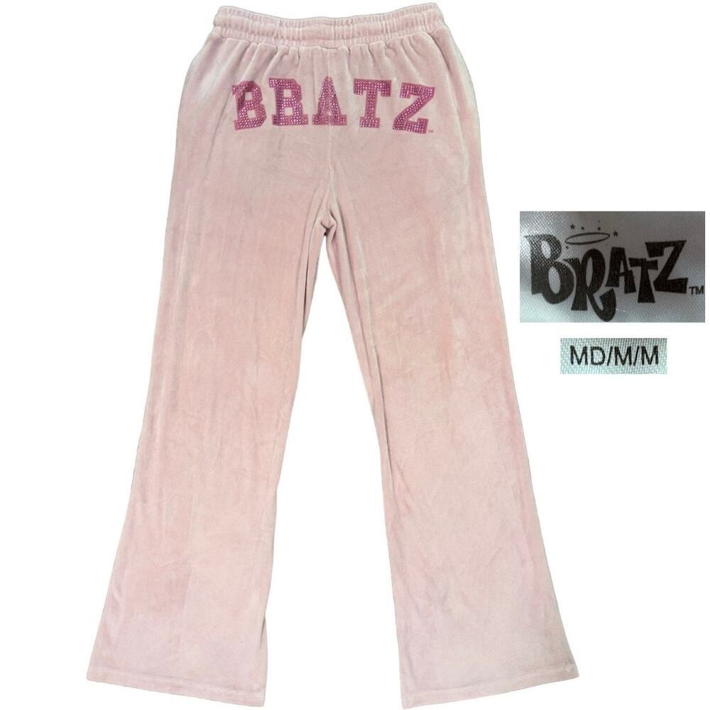 Bratz Rhinestone Velour Flare Sweatpants Pink Size Medium Trashy Y2k Trendy